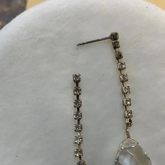 Vintage Dangle Rhinestone Pierced Earrings - Picture 4 of 5